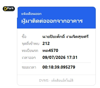 ตัวอย่างข้อความแจ้งเตือนทาง LINE เมื่อผู้มาติดต่อเช็กเอาต์ออกจากอาคาร